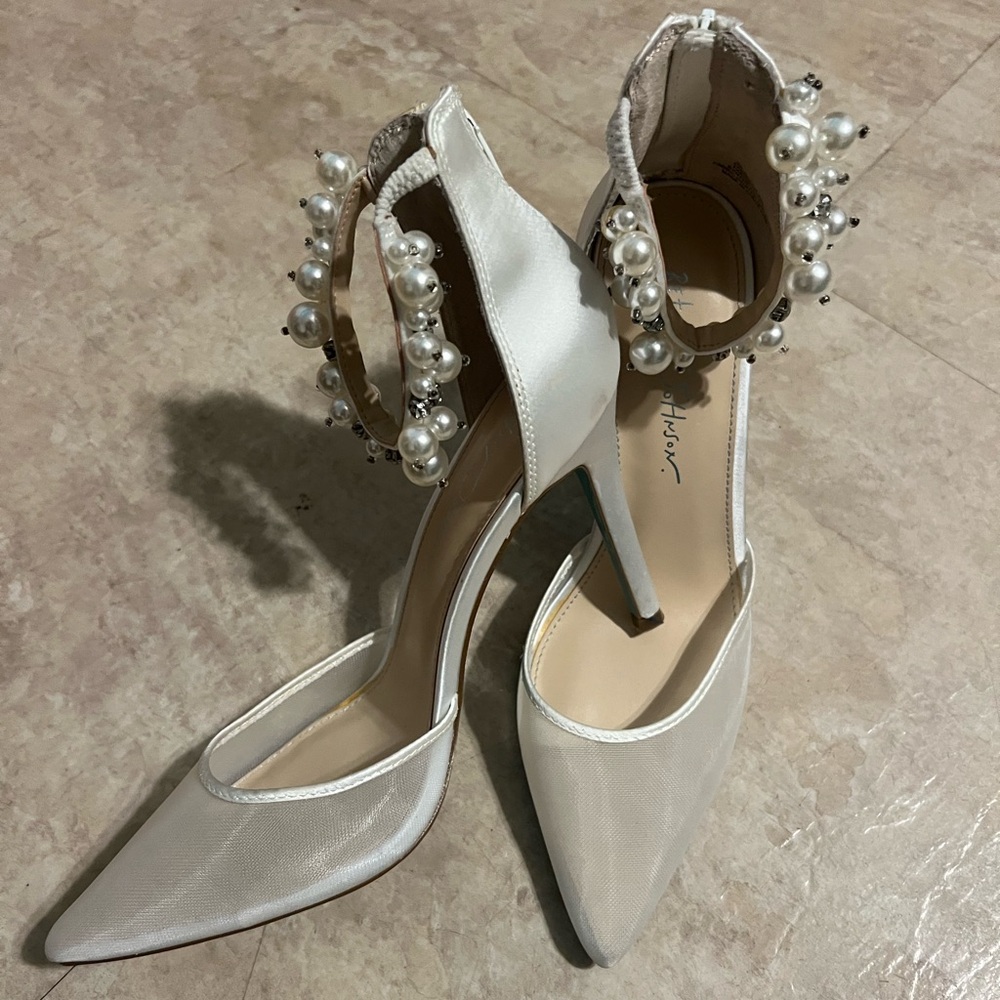 Betsey Johnson “Ellah” Pearl/Gem Ankle Strap|Bridal|Something Blue Sole